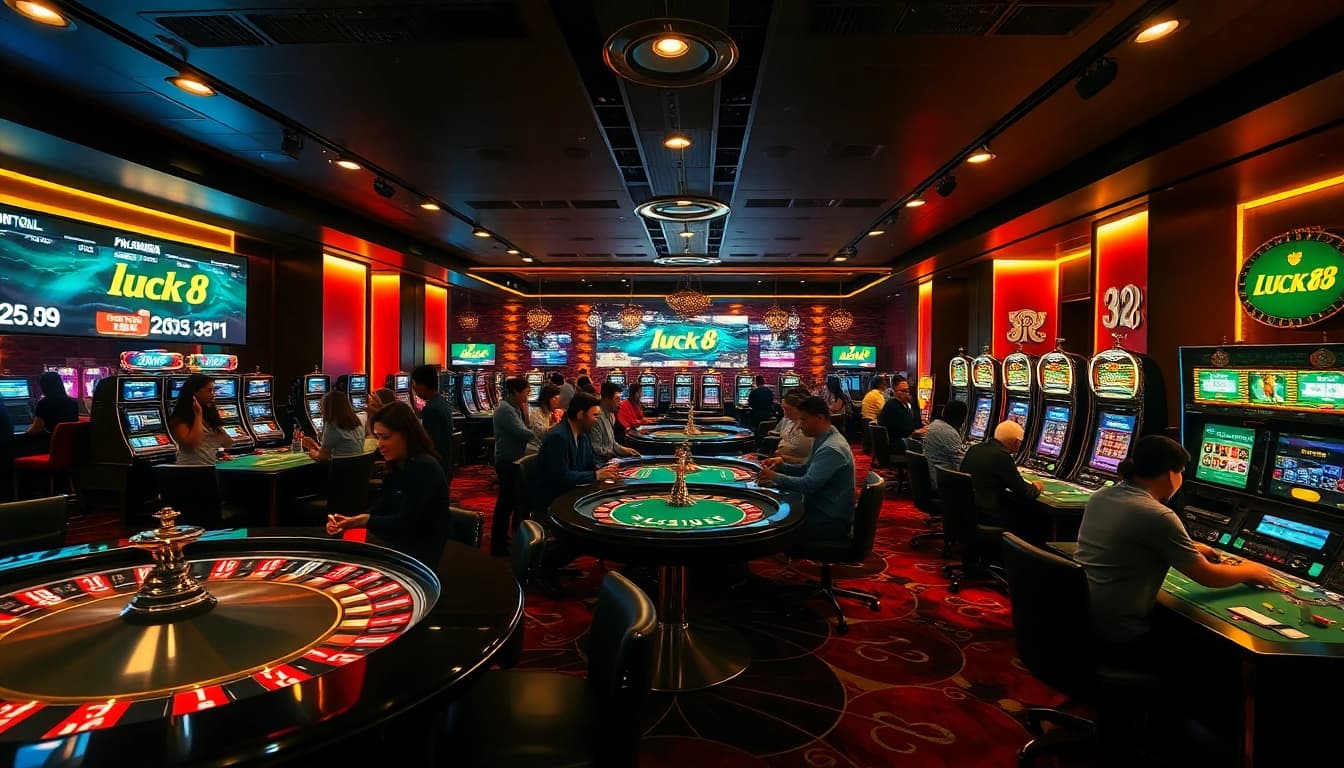 Exciting casino scene featuring Luck8 tables with players engaging in games.