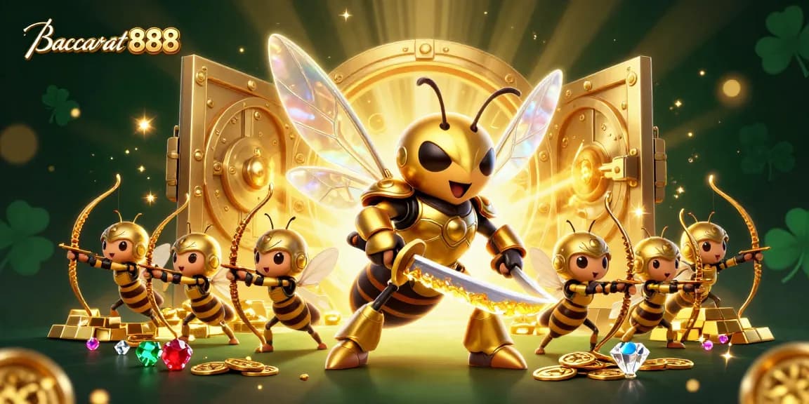 Experience Baccarat888's thrilling atmosphere with a golden hornet samurai leading a treasure hunt.