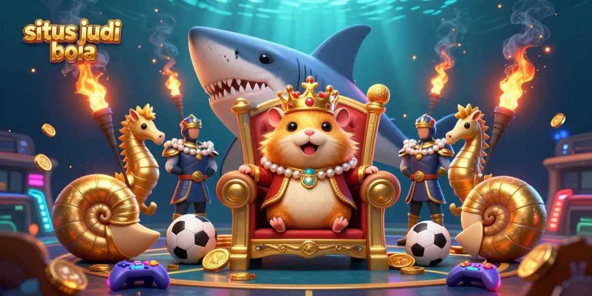 Bet on the exciting situs judi bola with a golden hamster king in a royal gaming scene.