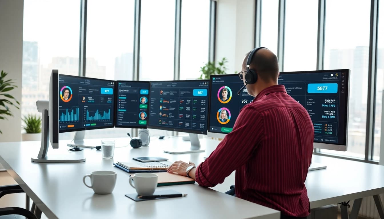 Display of an auto dialer interface in a modern office, showcasing productivity and connectivity.