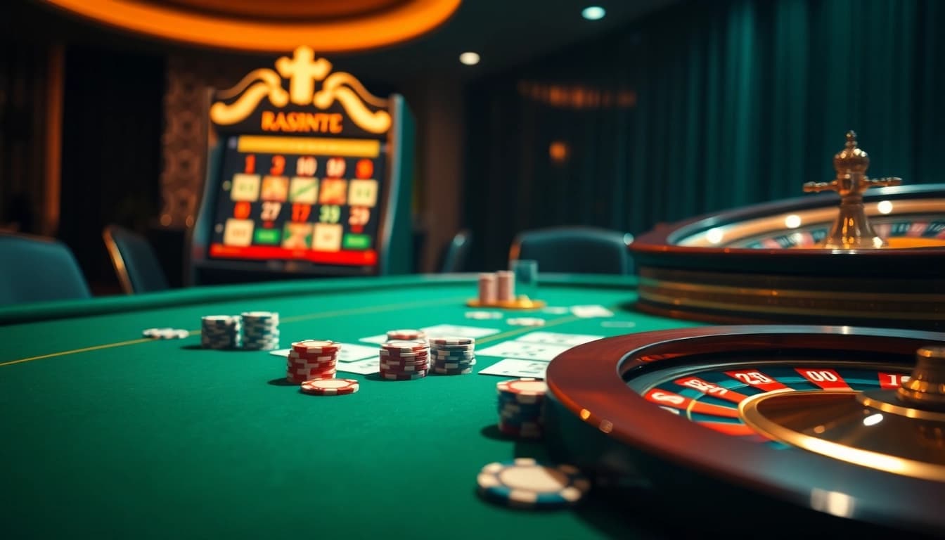 Scène de jeu en ligne passionnante au meilleur casino en ligne, présentant des tables de casino dynamiques et des machines à sous vibrantes.