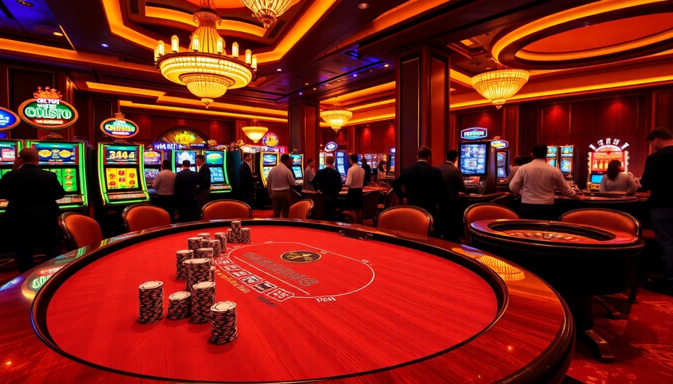 Experience the thrill of betting at okfun casino with vibrant slot machines and poker tables.