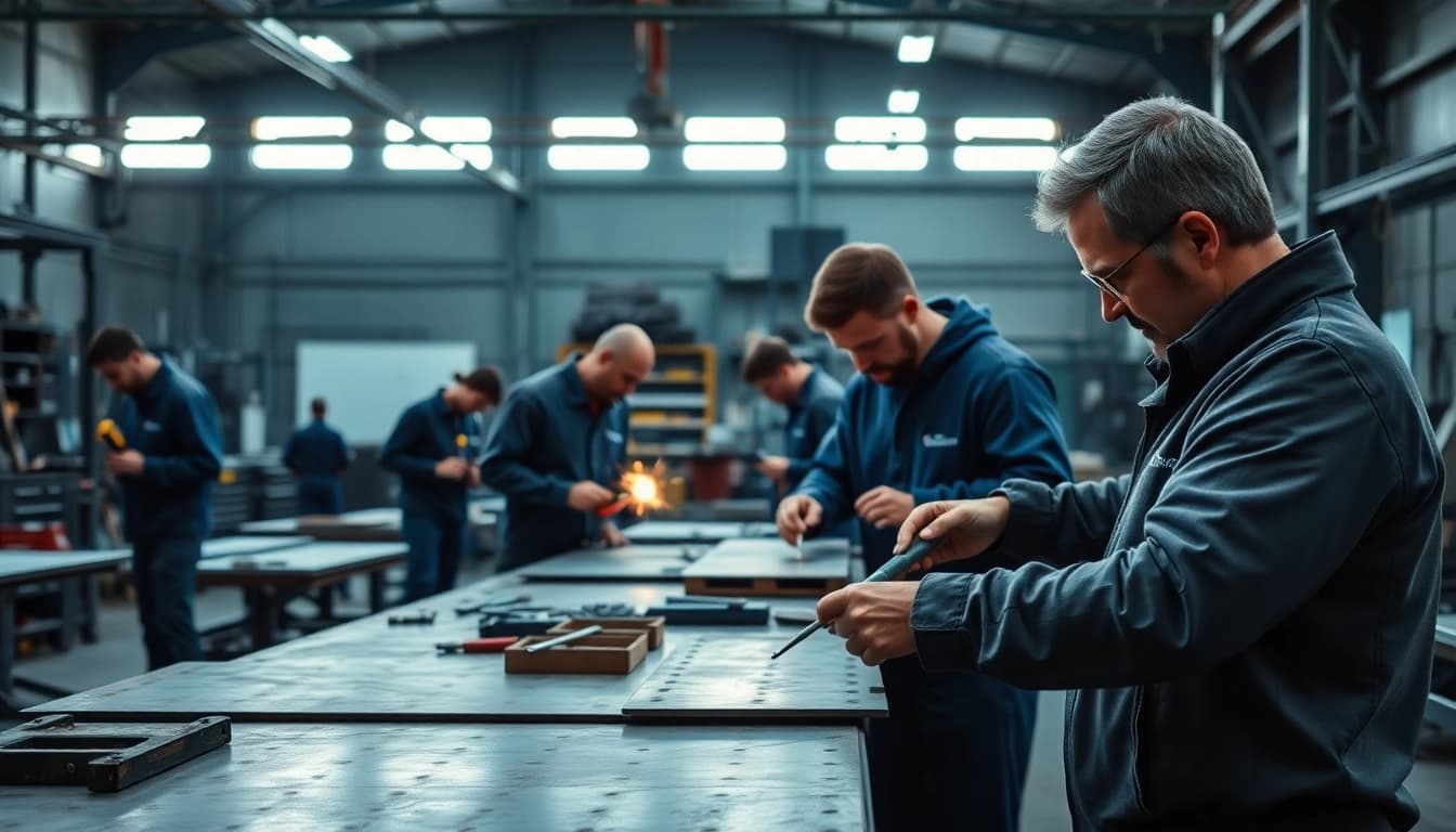 Engage in hands-on sheet metal training with professionals in a dynamic workshop environment.