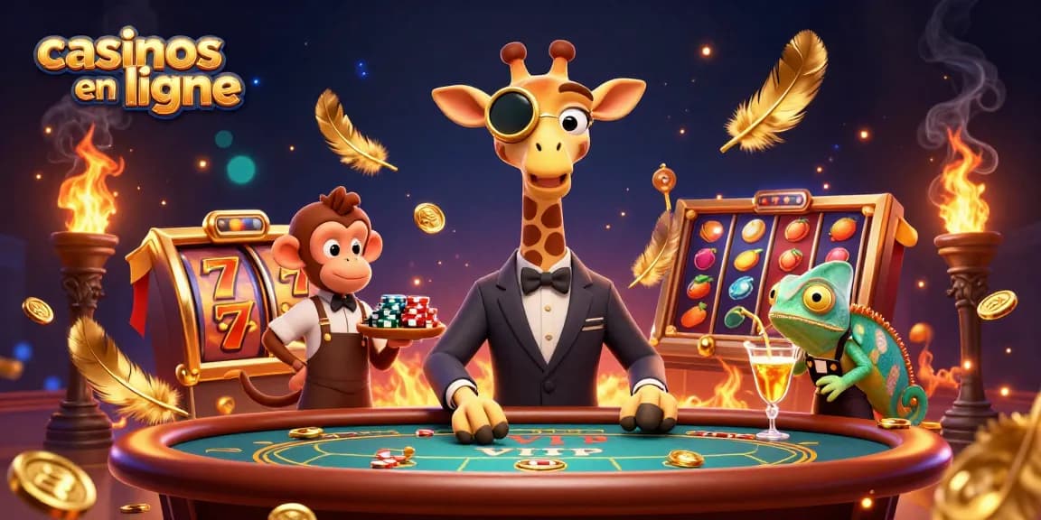 Venez découvrir les casinos en ligne avec un girafe parieur, un valet singe et un caméléon barman.