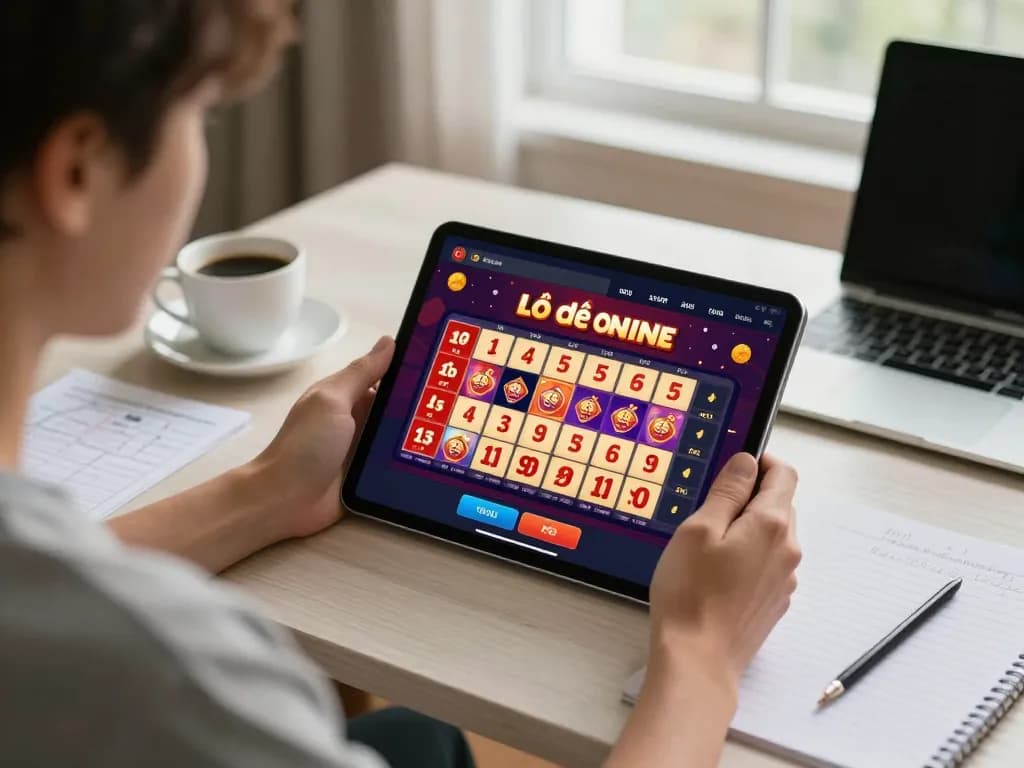 Lô đề online gaming session on a tablet with strategy notes on the side, enhancing player experience.
