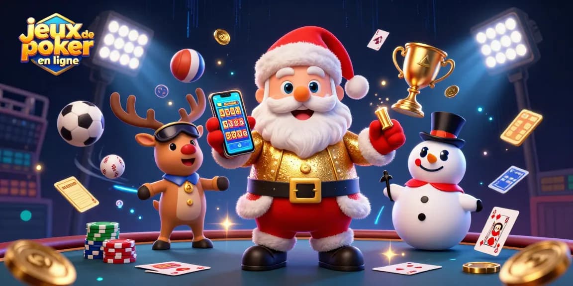 Jouez au jeux de poker en ligne avec des personnages amusants et des éléments de casino animés dans une illustration dynamique.
