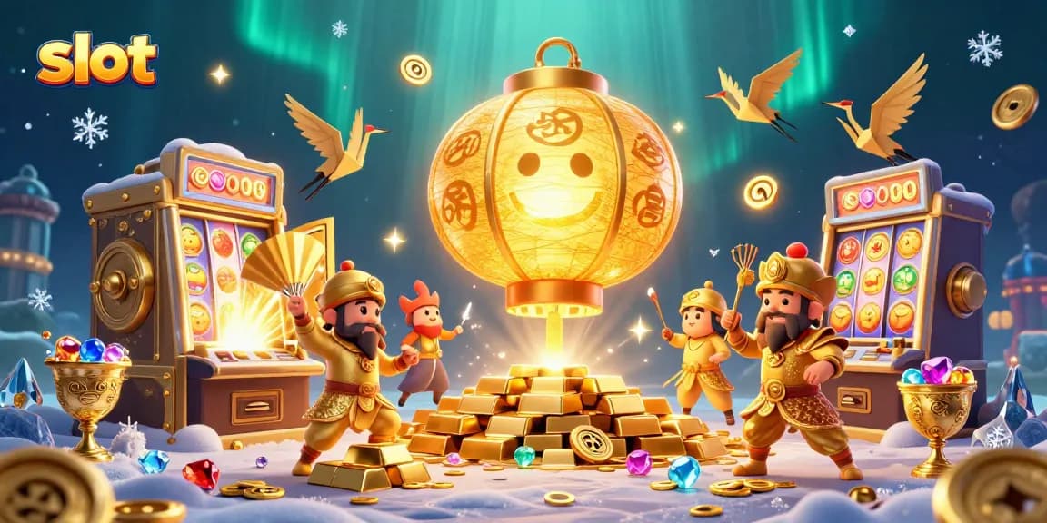Spin the slot with the vibrant lantern spirit and golden treasures illuminating the casino scene.