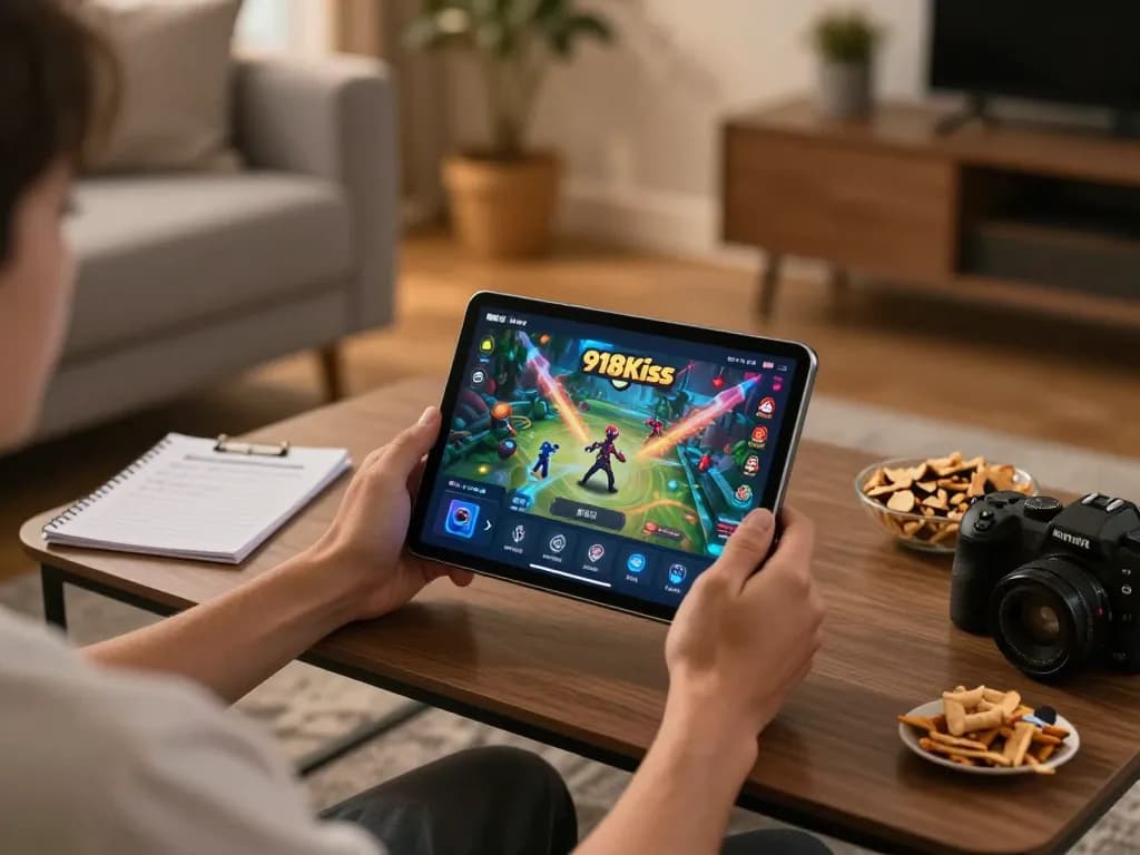Pengalaman permainan yang menarik semasa memuat turun 918Kiss iOS di tablet dalam suasana rumah yang selesa