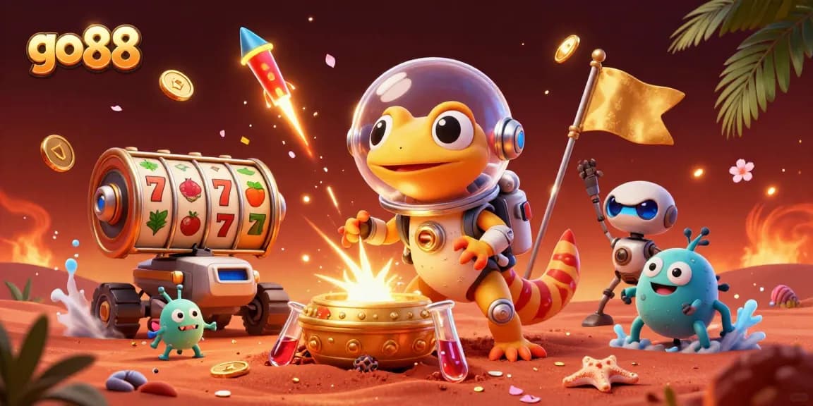 Engage in thrilling gameplay at go 88 with vibrant slot machines and a Martian adventure scene.