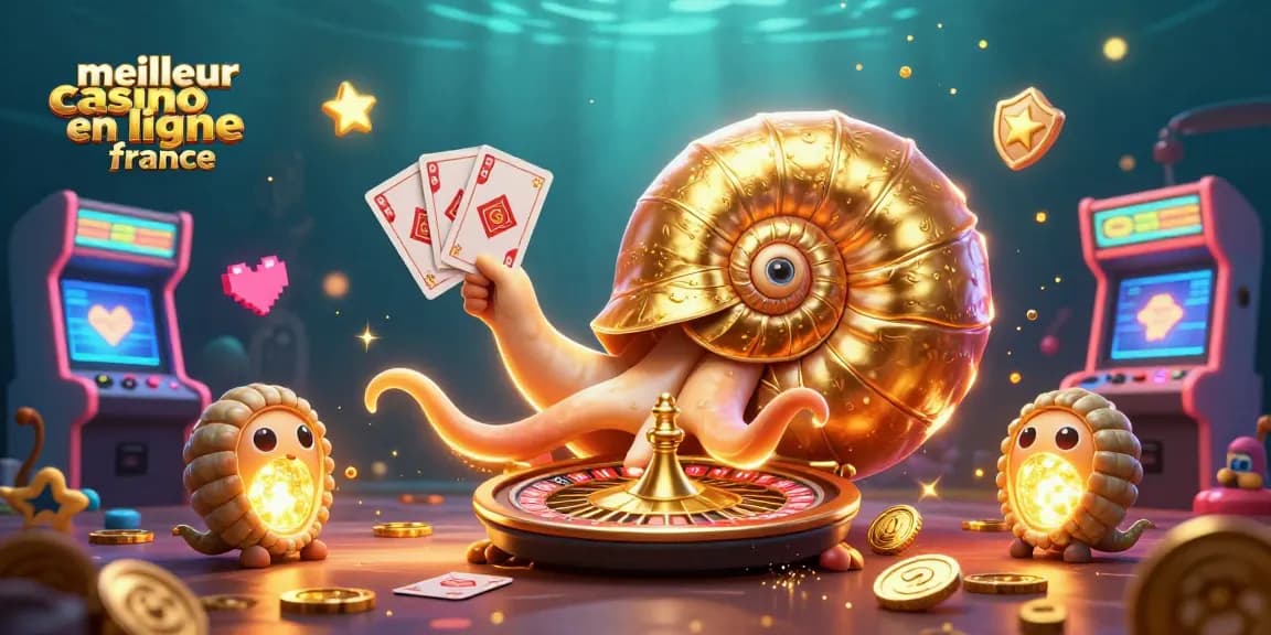 Jouez au meilleur casino en ligne en France avec une illustration dynamique d'une créature marine et des éléments de jeu.
