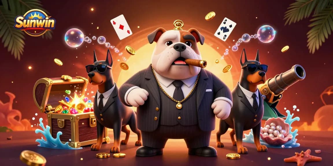 Unleash the excitement of Sunwin as the mafia boss bulldog and protectors enjoy a vibrant underwater casino.