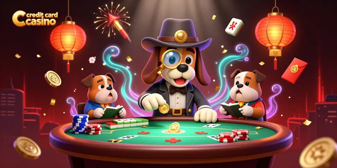 Uncover exciting poker strategies at credit card casino through a thrilling detective illustration.