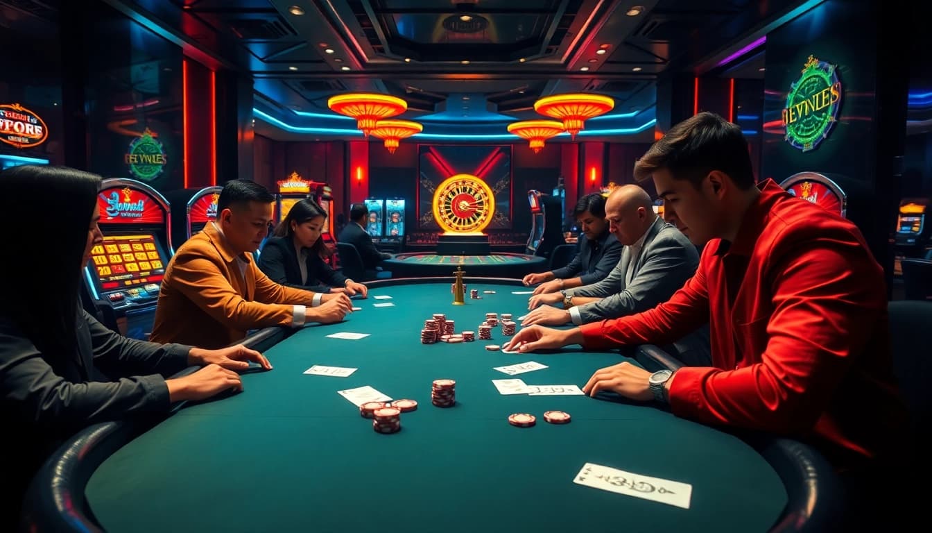 Experience the thrilling excitement of poker at EV88 casino with vibrant gaming visuals.