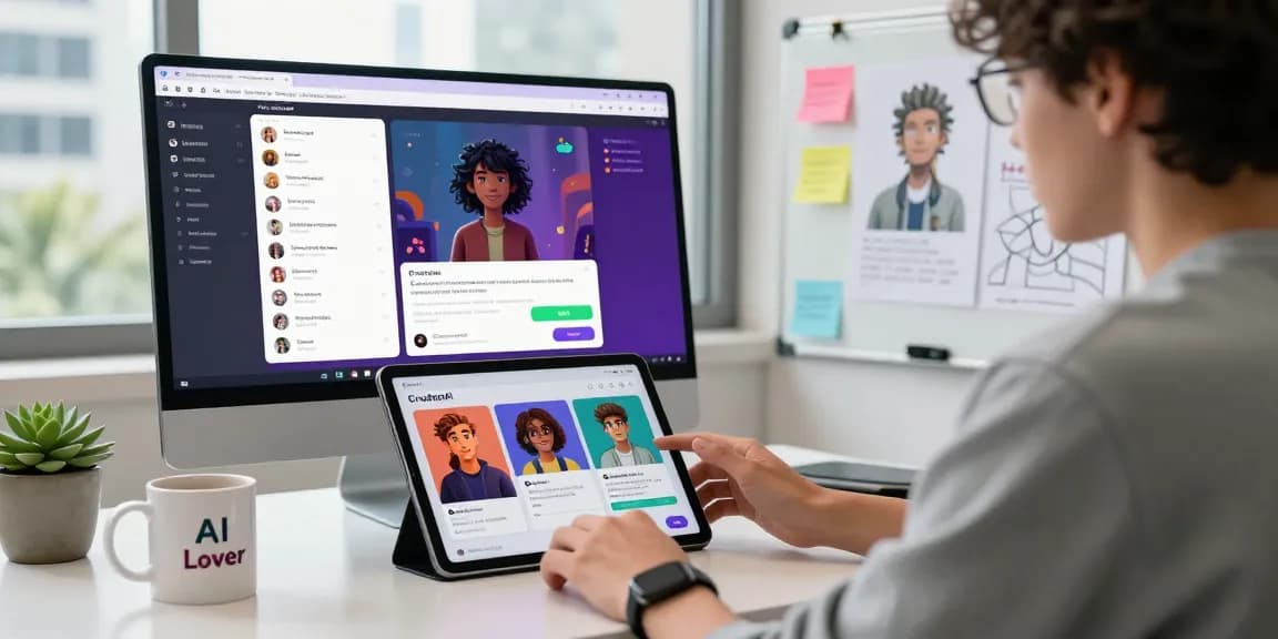 Interactive CrushonAI character chat interface in a modern digital workspace.