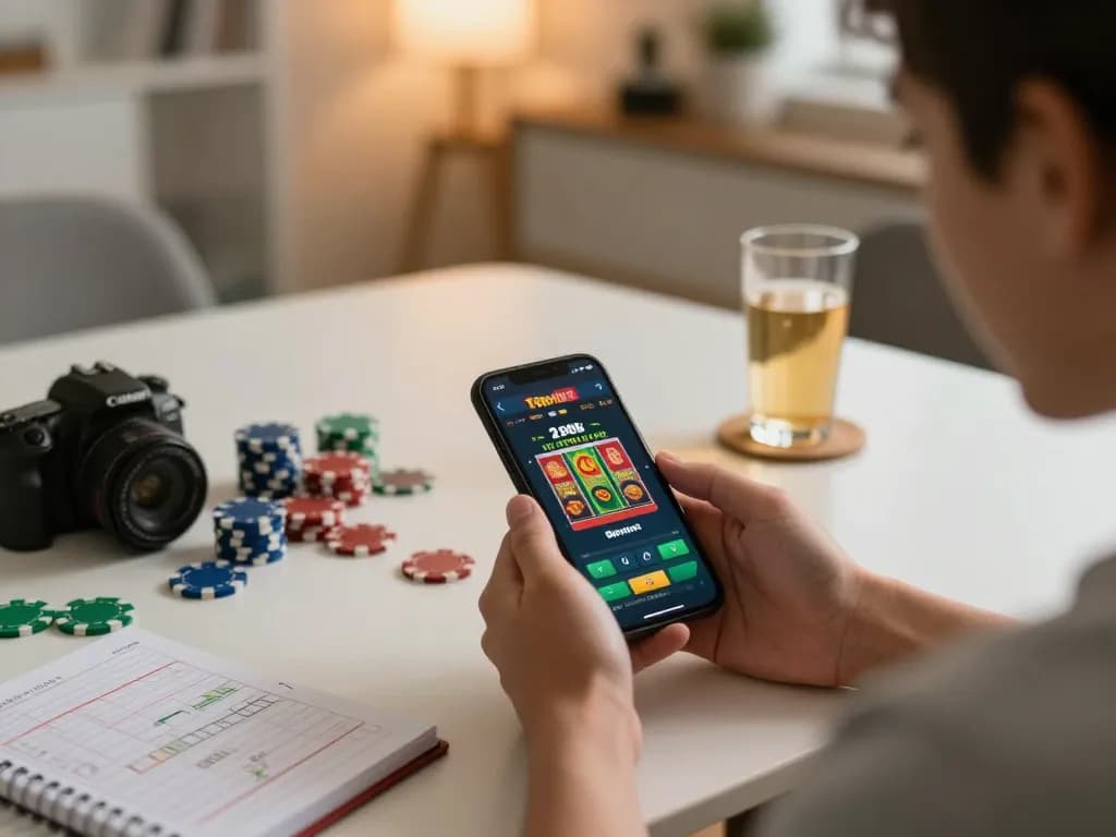 Engaging gameplay experience with slot deposit 2rb on smartphone, casual home atmosphere with strategic elements