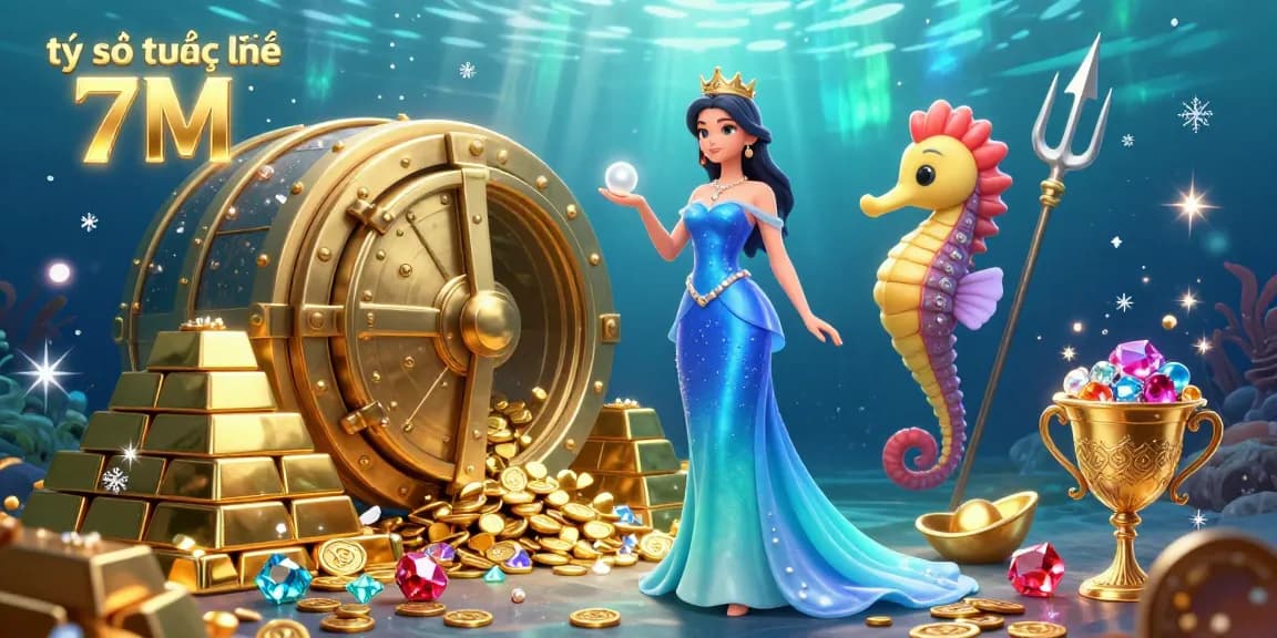 Bet on tỷ số trực tuyến 7M with a dynamic underwater scene showcasing treasures and sparkling gems.