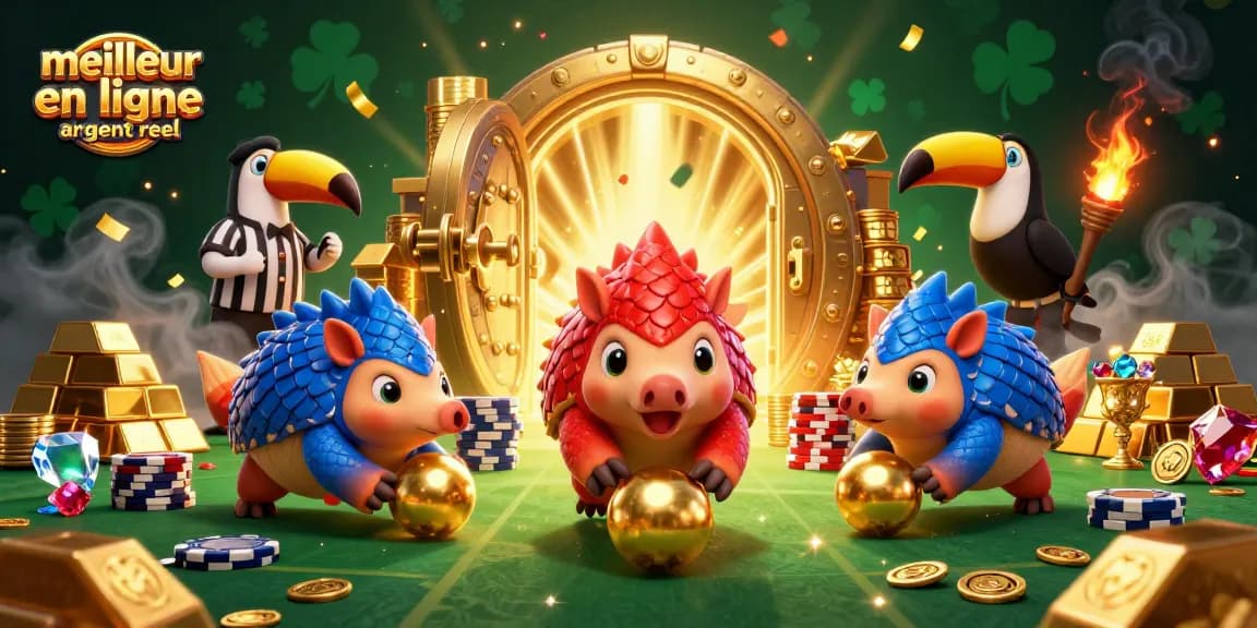 Jouer avec le meilleur casino en ligne argent réel à travers une scène dynamique festive.