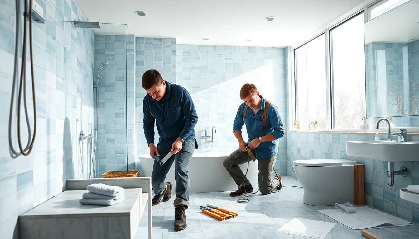 Wet room installers showcasing high-quality craftsmanship in a contemporary bathroom setting.