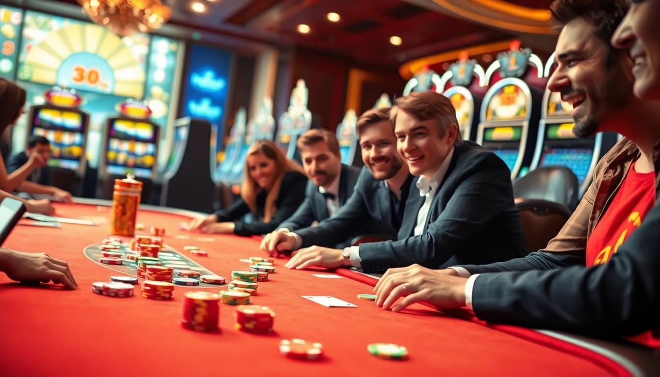 Exciting casino scene at 8win malaysia showcasing players enjoying vibrant gaming tables.