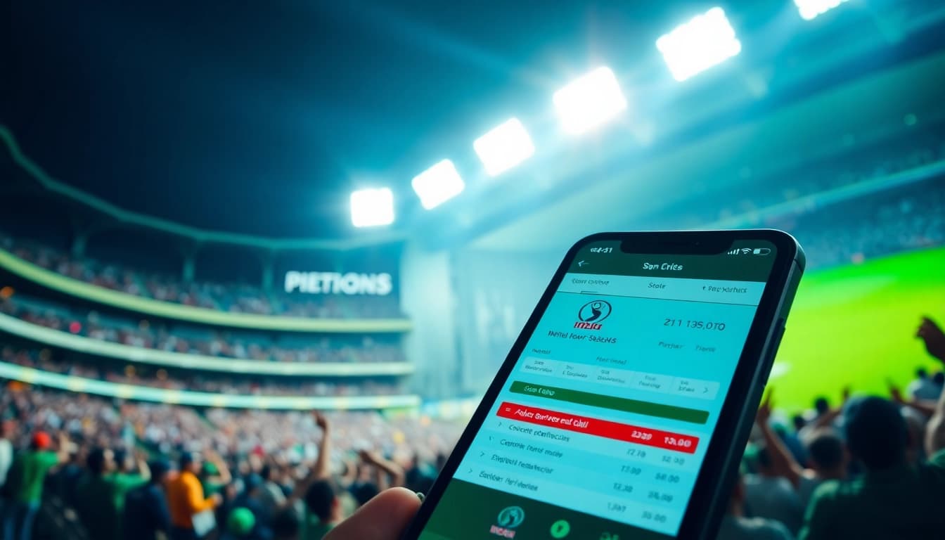 Discover which app is best for IPL betting with a smartphone display and energetic sports atmosphere.