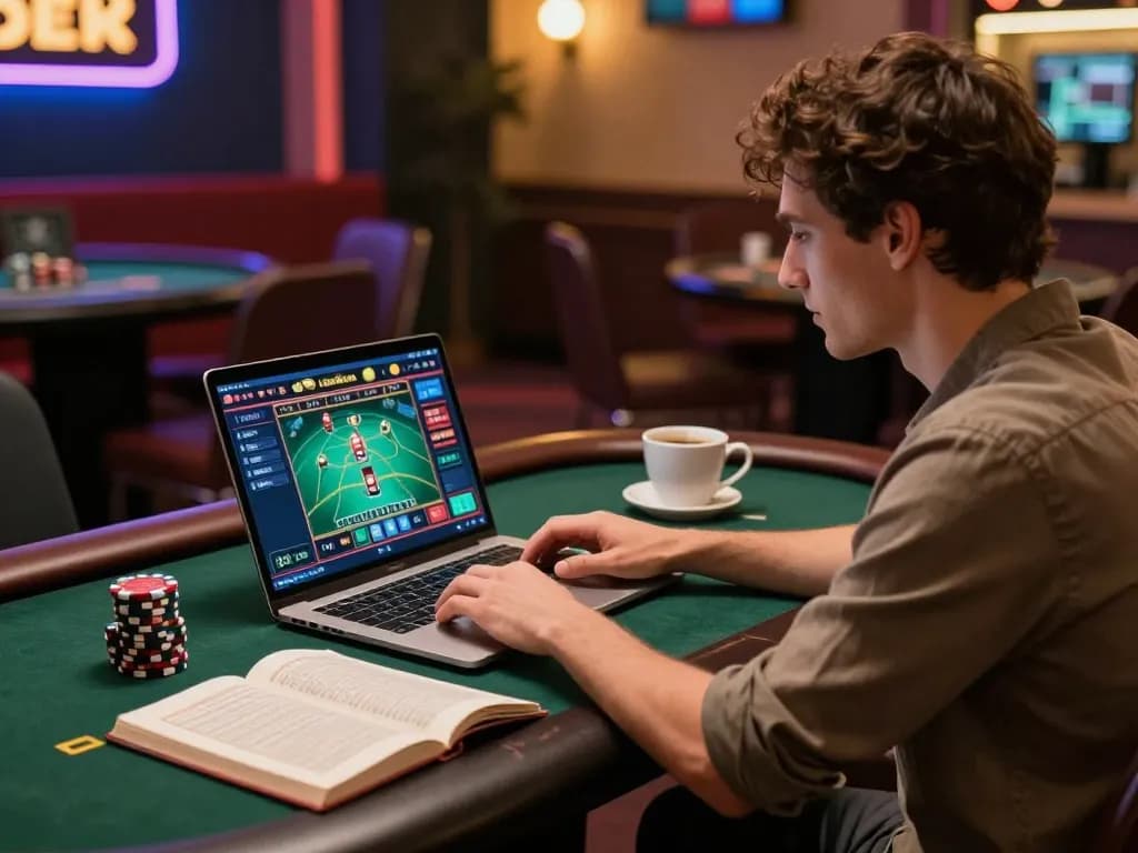 Player engaging in live dealer game on https://uu88.agency/ laptop, showcasing the excitement of online gambling.