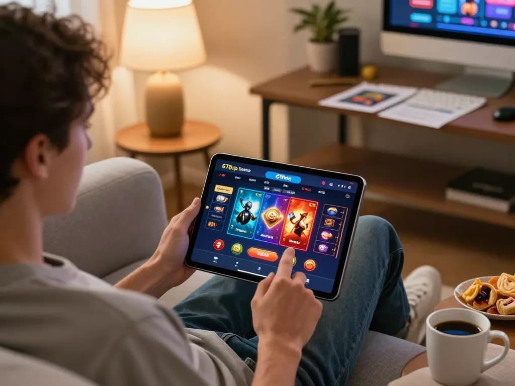 Engaging with the 678vip trang chủ platform on a tablet, showcasing vibrant online casino games.