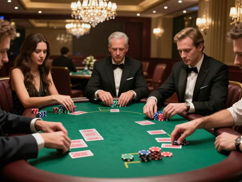 Engaged players strategizing over poker chips while using giường bệnh nhân techniques for optimal betting.