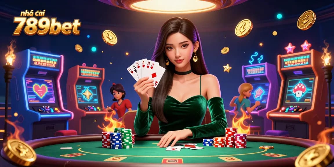 Engage with nhà cái 789bet for a thrilling poker experience surrounded by vibrant gaming elements.