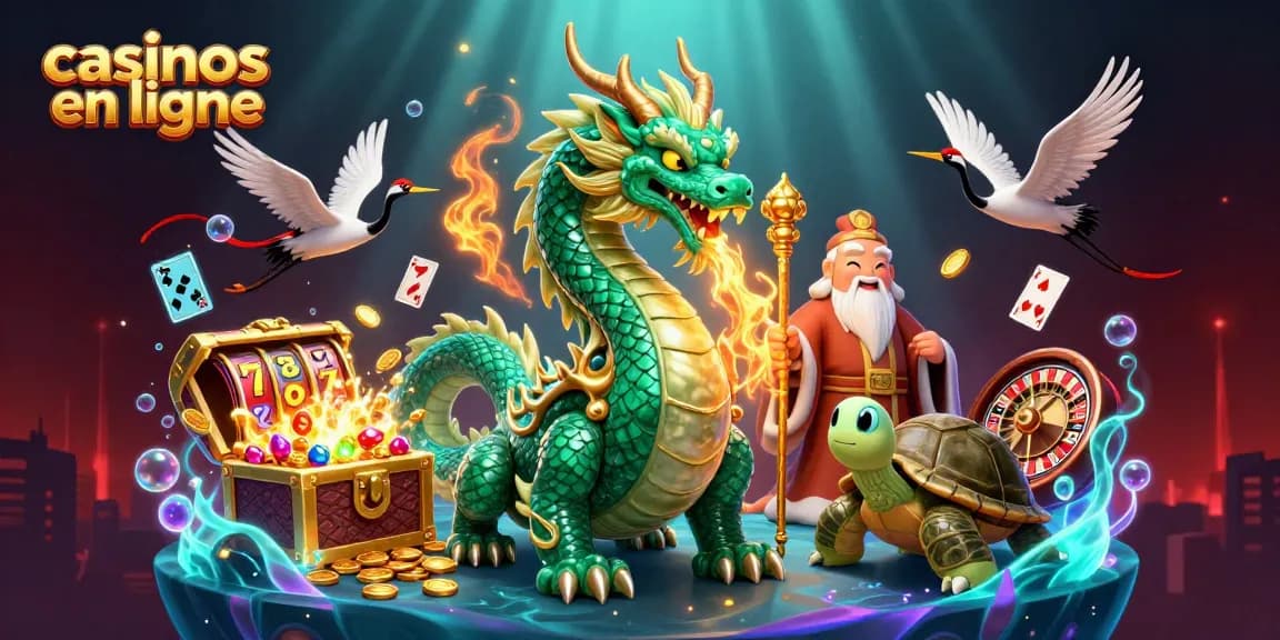 Jouez à des casinos en ligne avec des éléments de jeu comme des machines à sous et des cartes flottantes.