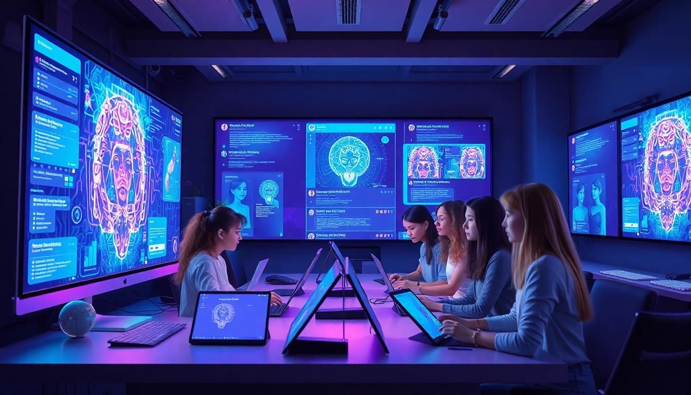 Innovative NSFW AI development in a modern digital art studio.