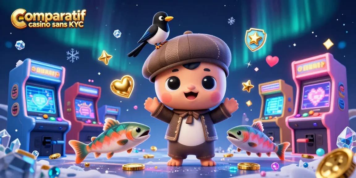 Comparatif casino sans KYC : illustration détaillée de Nessie et amis dans un monde de jeux.