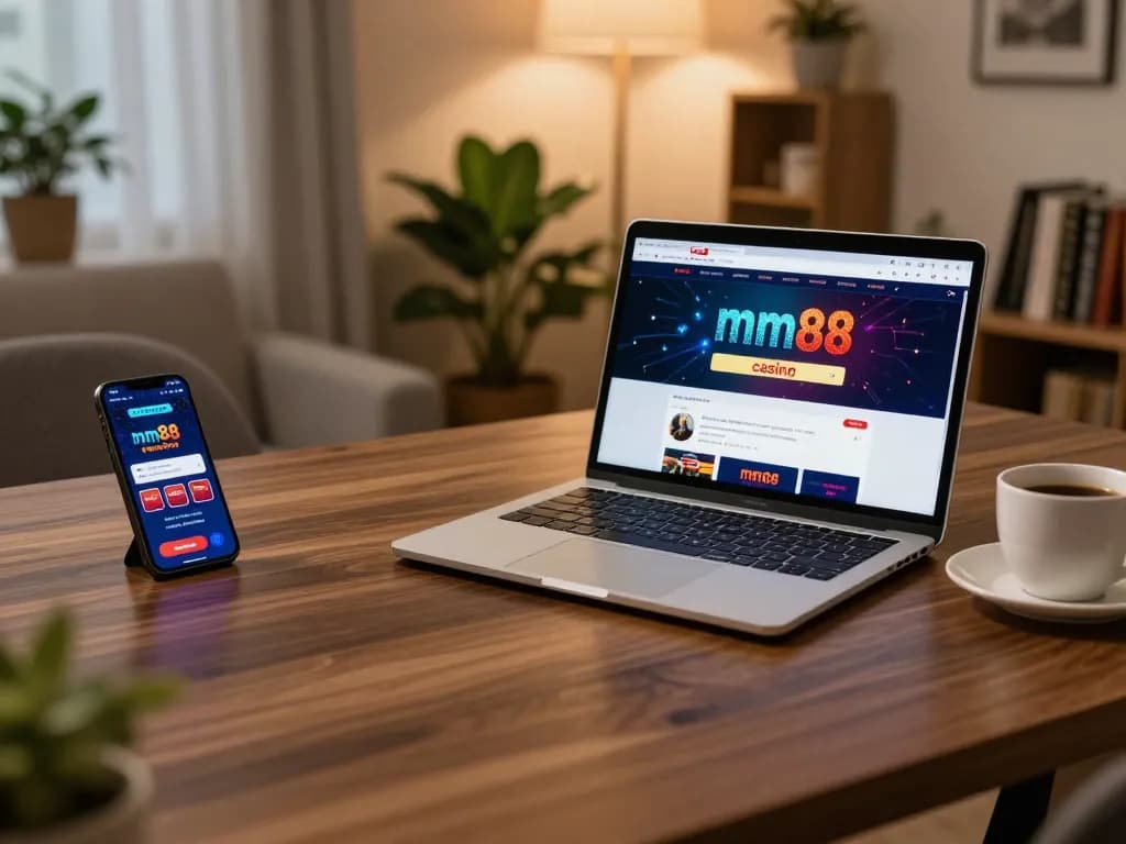 A user engages with the link mm88 casino app on a modern tablet in a cozy home setting.