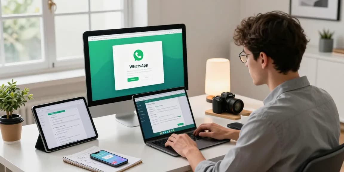 WhatsApp下載 showcased on a laptop in a modern tech workspace, highlighting innovation and productivity.