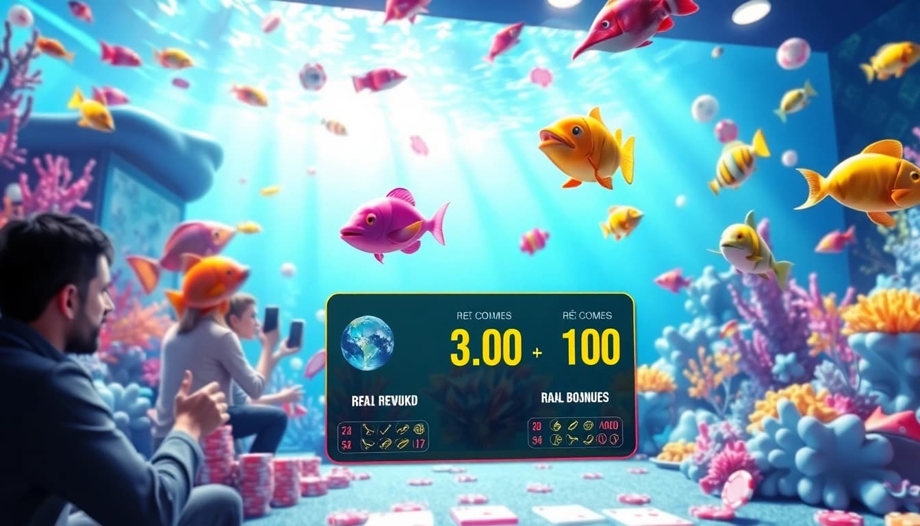 Bắn cá đổi thưởng players enjoying dynamic 3D marine games, immersed in a colorful underwater casino experience.