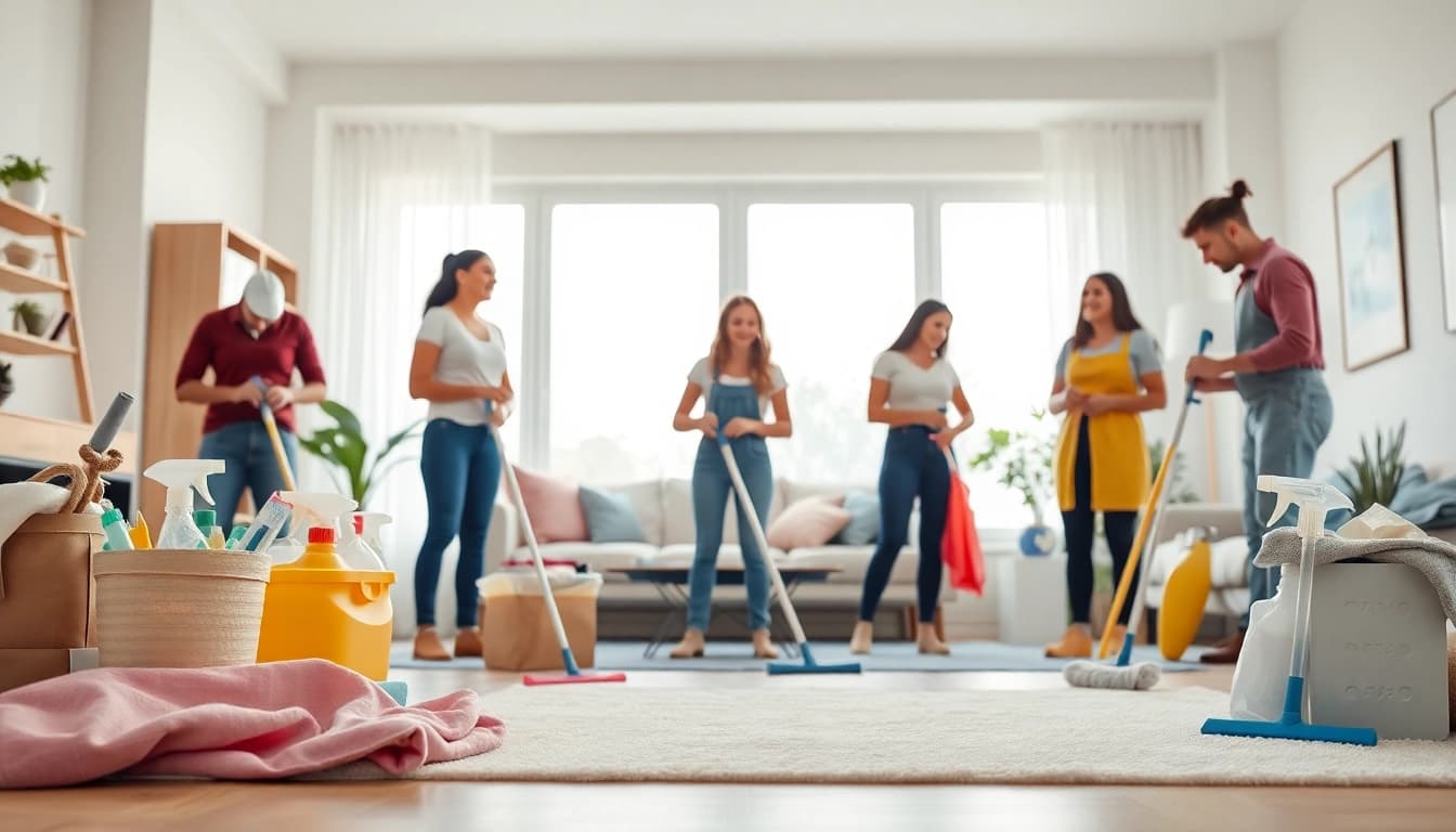 Cleaning Service professionals organizing a modern home, showcasing their efficiency and care.