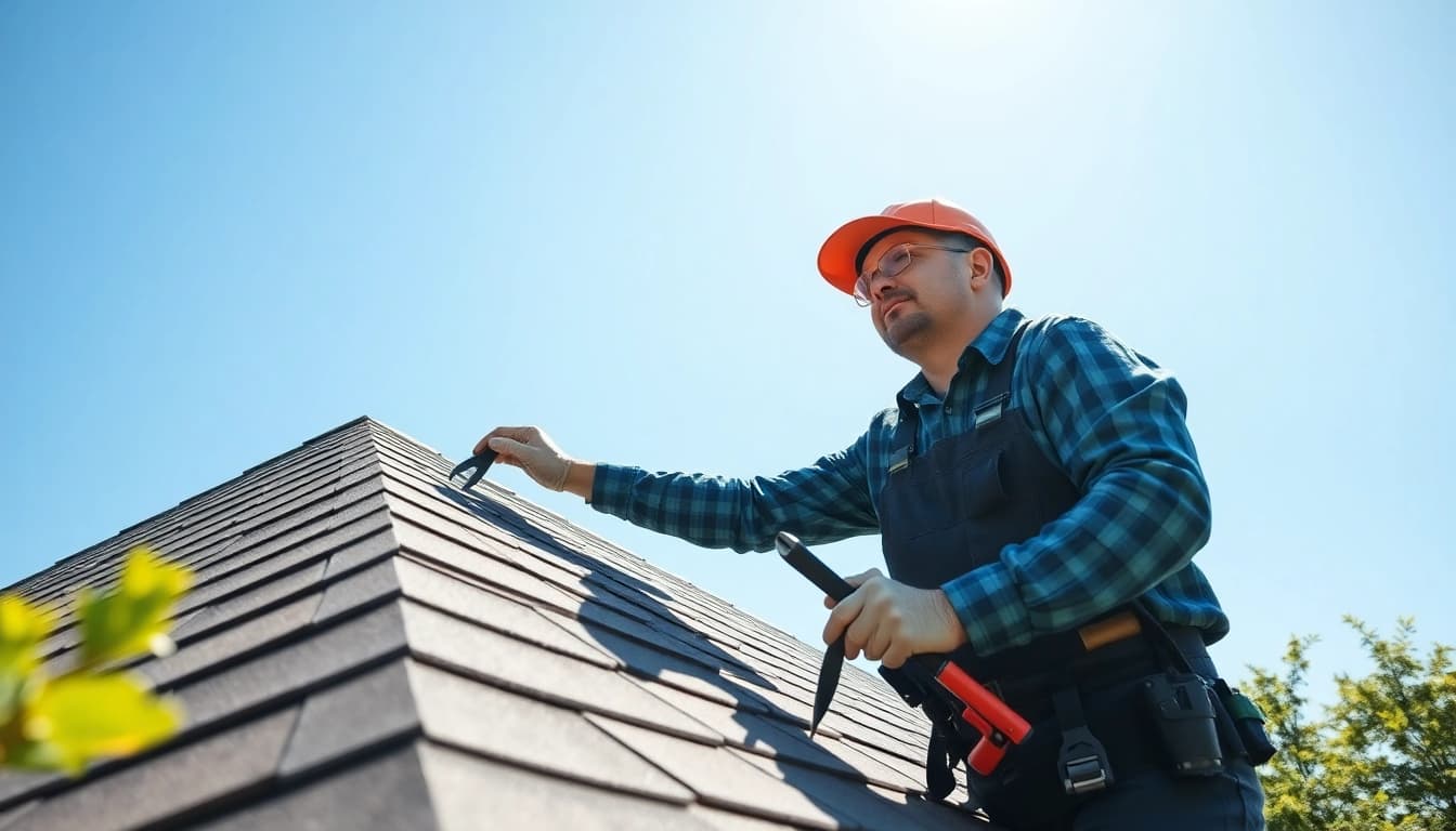 Roof repair expert assessing home for necessary repairs and maintenance.