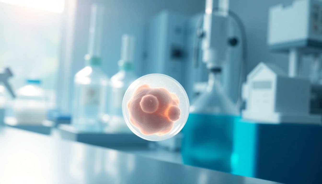 Visualizzazione della blastocisti con dettagli cellulari distintivi in un laboratorio scientifico.