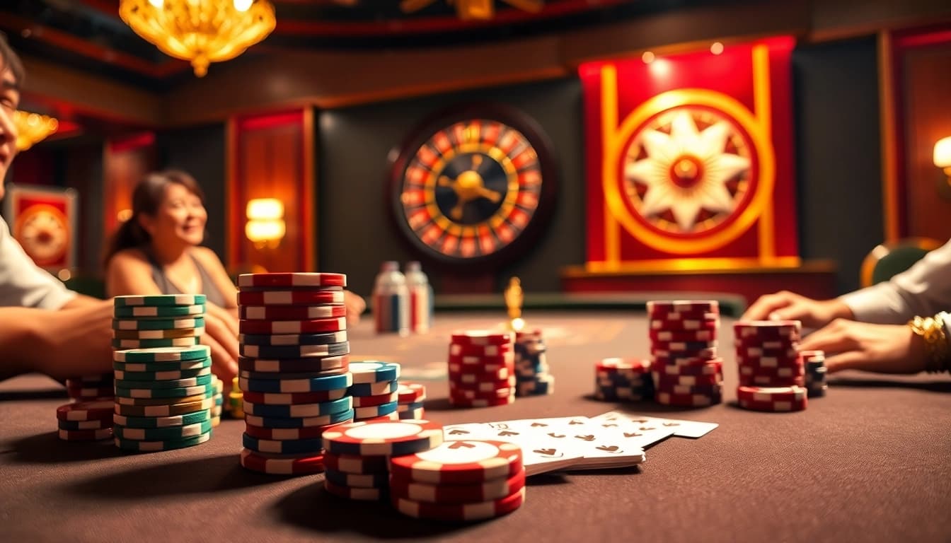 Experience excitement with new66 at a luxurious poker table filled with vibrant chips and cards.