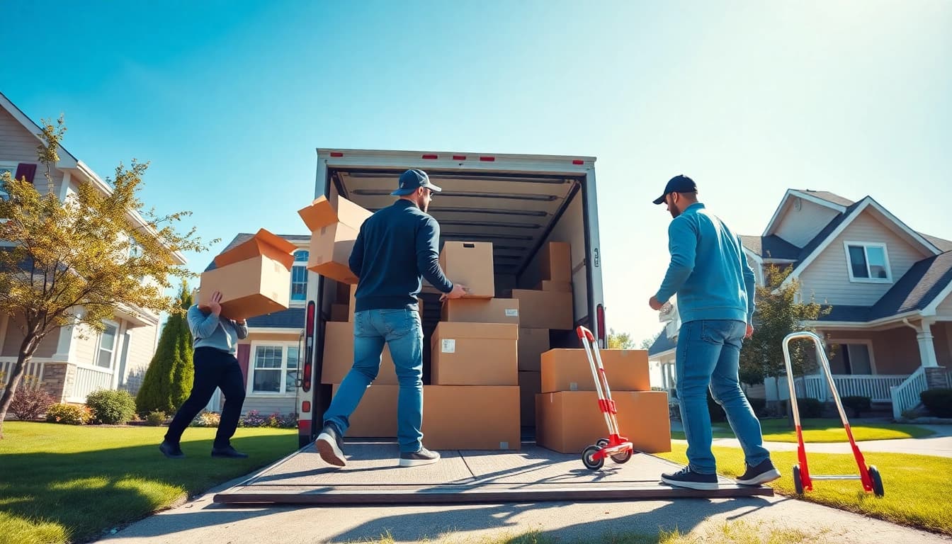 Movers from a professional moving company Canada efficiently loading a truck with boxes and furniture.