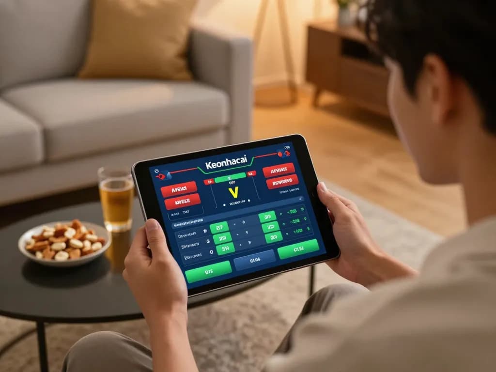 Engaging in live sports betting on Keonhacai from the comfort of home.