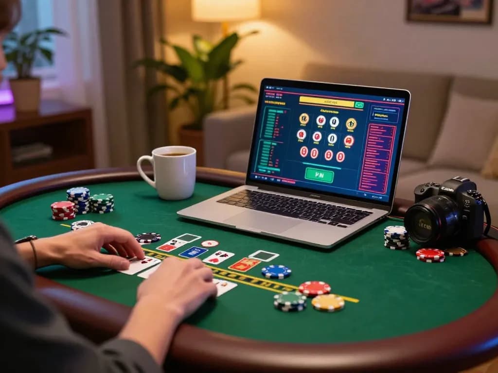 Engaged player enjoying live blackjack game on TG88 platform during comfortable home gaming session.
