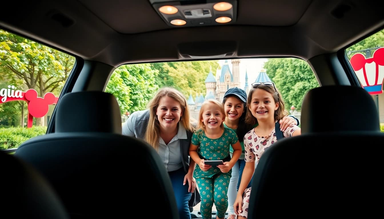 Families enjoying Disneyland Paris airport transfer services to embark on a magical adventure.