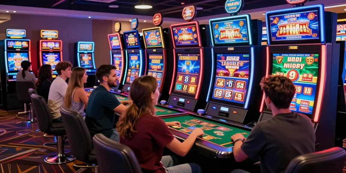 Exciting gaming experience at credit card casinos at https://bhma.org.uk, showcasing enthusiastic players and vibrant slot machines.