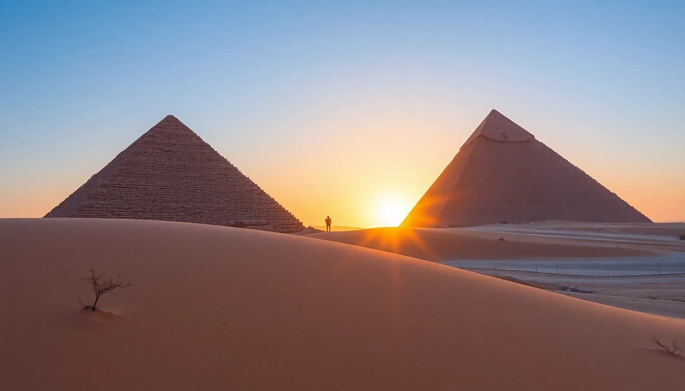 Discover pyramids with stunning architectural details and awe-inspiring desert landscape.