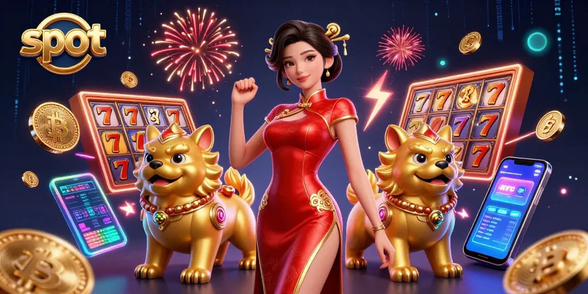Spin the slot reels with a glamorous woman amidst lively casino elements.