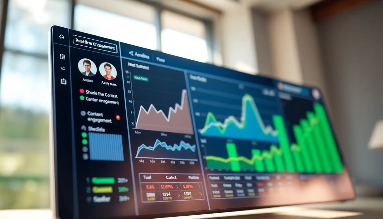 Track content engagement analytics displayed on a vibrant digital dashboard.