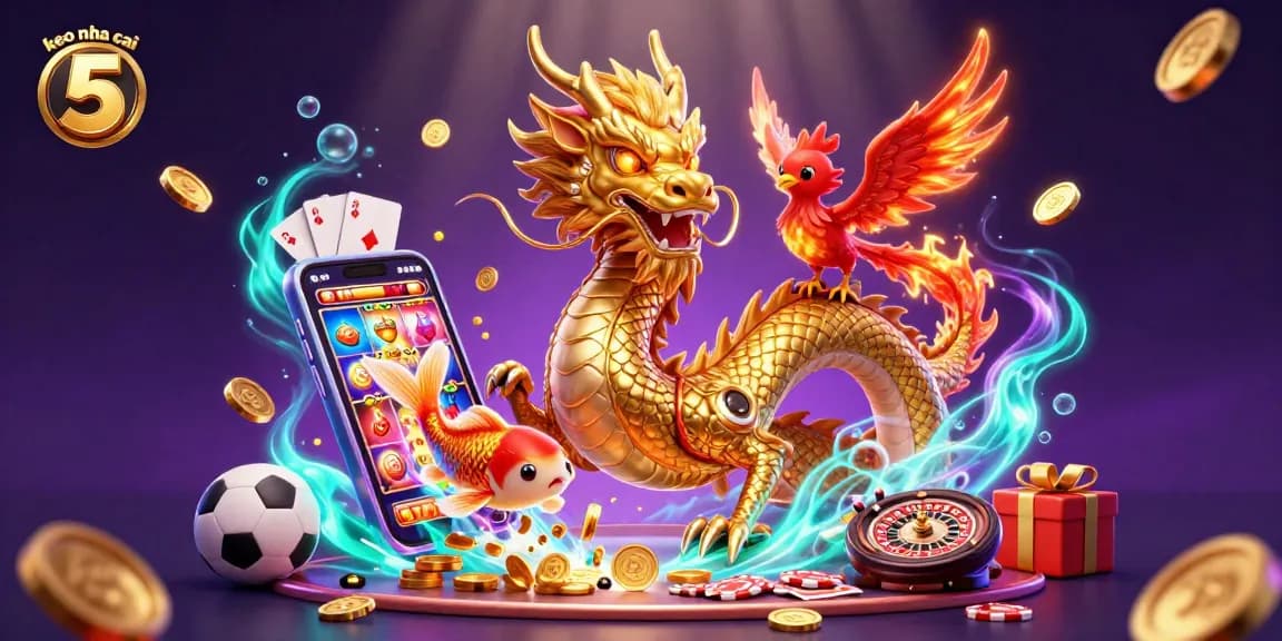 Experience sports betting excitement with keo nha cai 5 showcasing a dynamic dragon scene and vibrant casino elements.