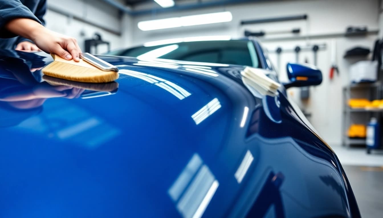 Applying salt protection ceramic coating for vehicle shine and durability.