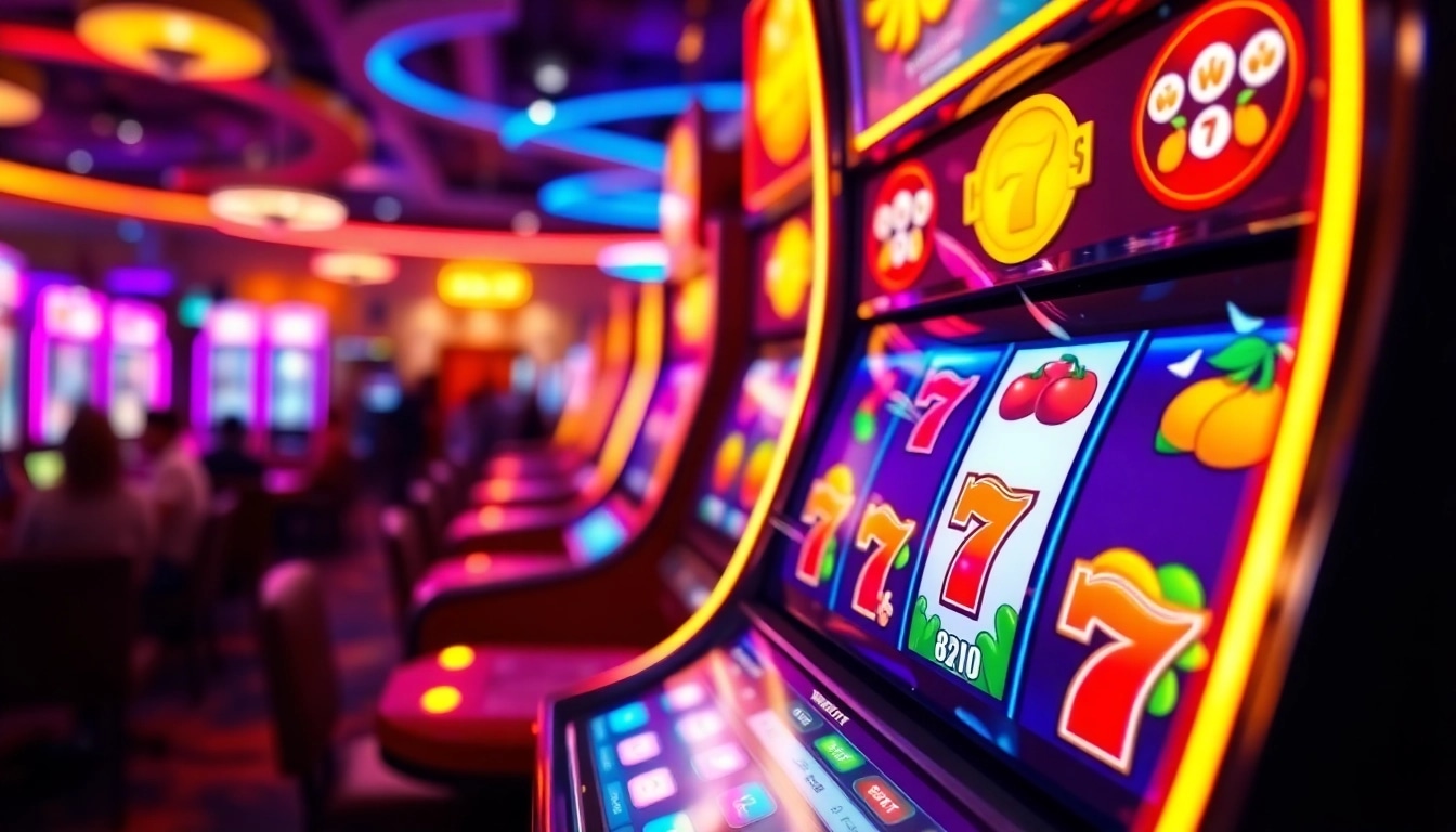 Mainkan game slot777 dengan simbol menarik dan suasana kasino yang ramai.