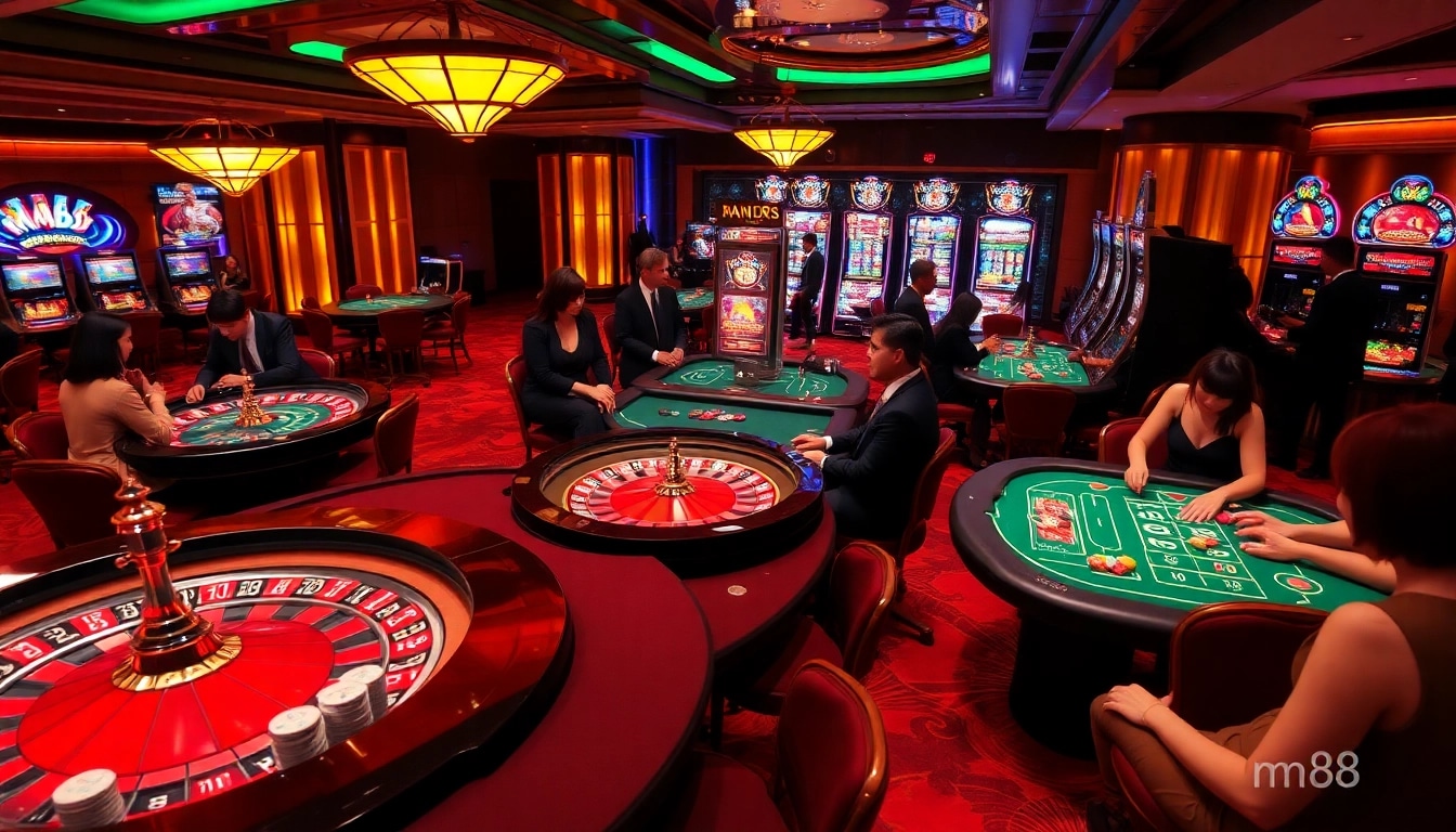 Experience the thrill of gaming at mm88 com with vibrant casino tables and engaged players.